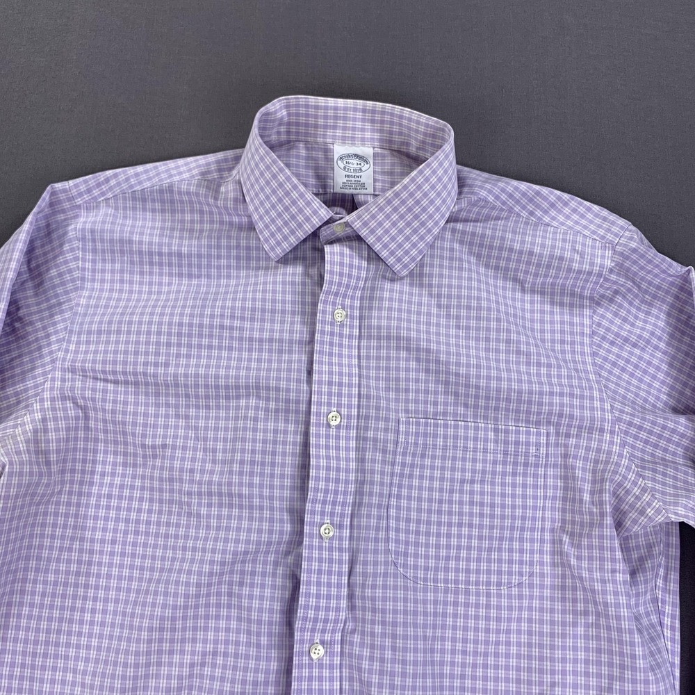 Brooks Brothers Shirt Mens 16.5 34 Purple Check Regent Non-Iron Supima Cotton - Picture 3 of 14